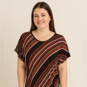 Lavish Diagonal Striped Blouse - Black, Red, Gray